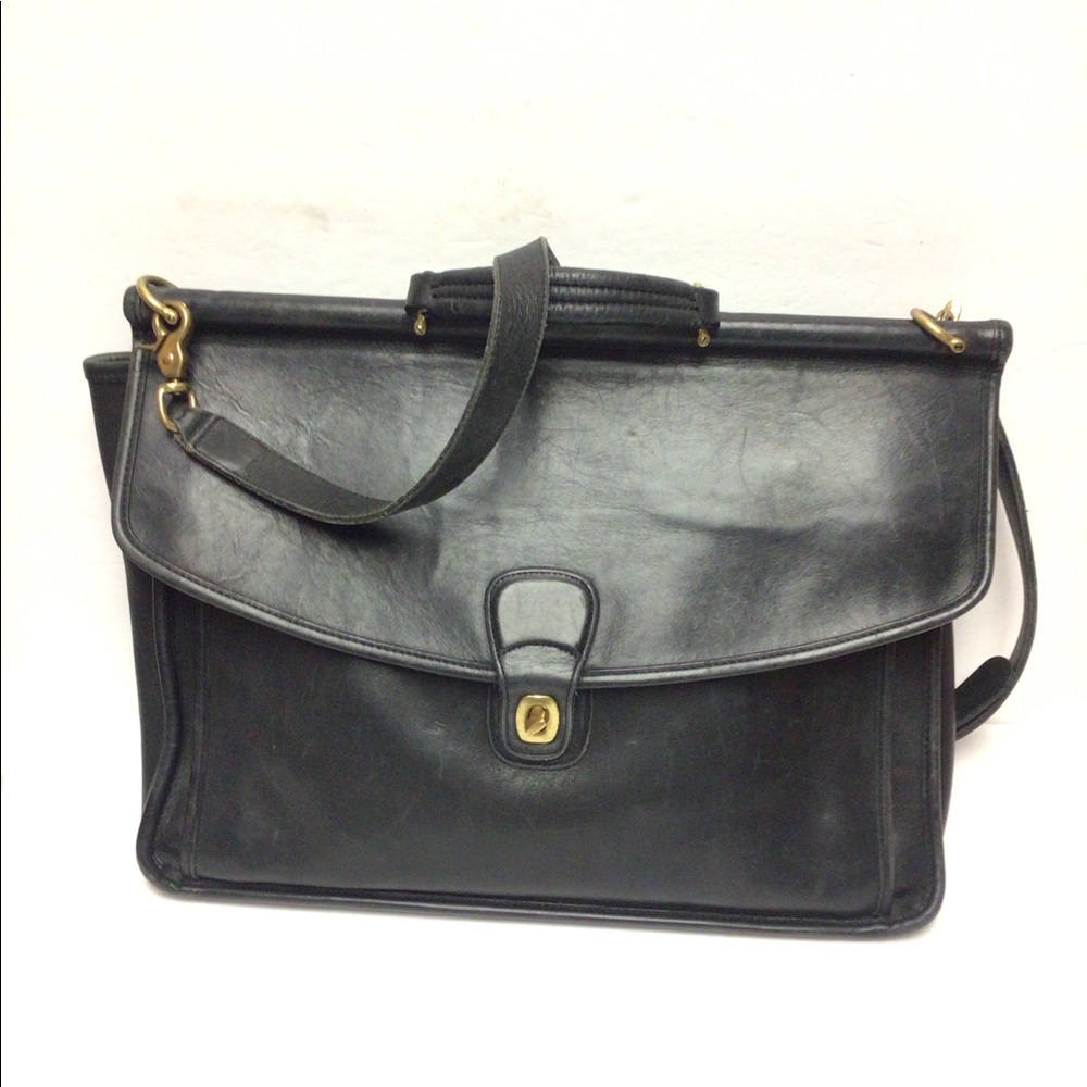 Vintage Coach 5266 Black Glove Leather Beekman Messenger Bag / Briefcase